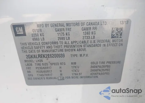 2014 GMC Terrain Sle-2 z USA, uszkodzony, nr VIN 2GKALREK2E6200939